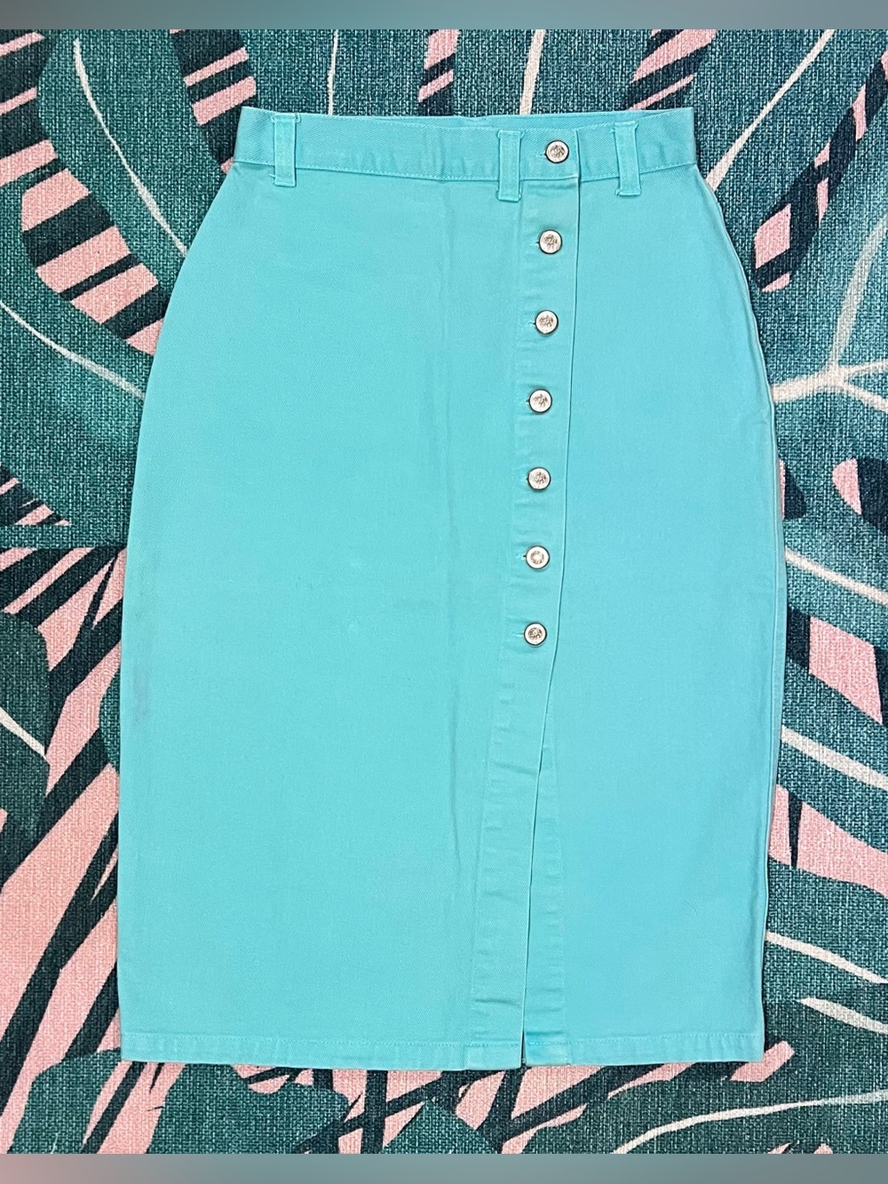 Vintage P.S. Gitano Slit Button Down Denim Midi Pencil Skirt